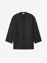 Grey Striped Wool Collarless Sport Jacket