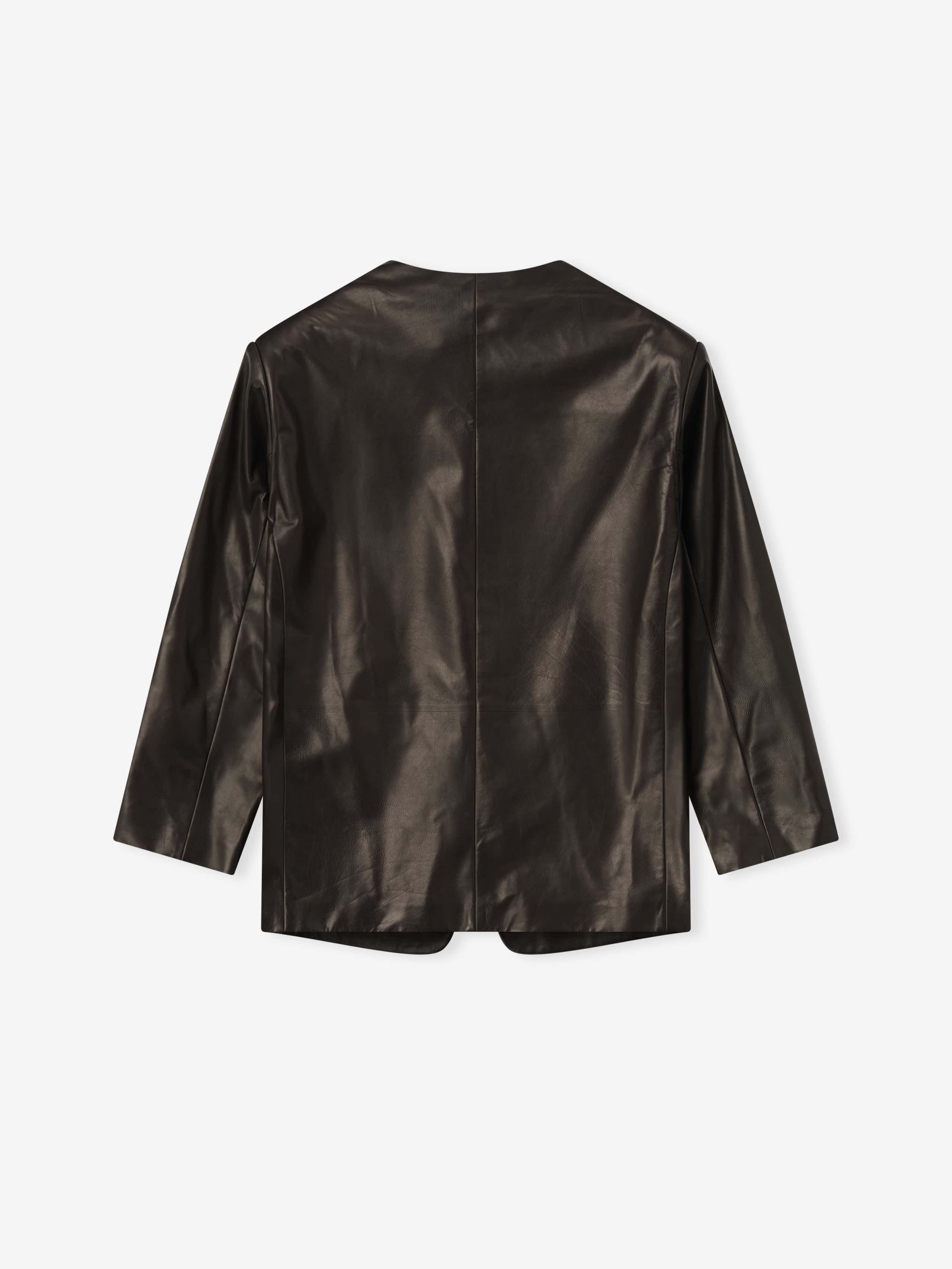Womens Leather Collarless Jacket